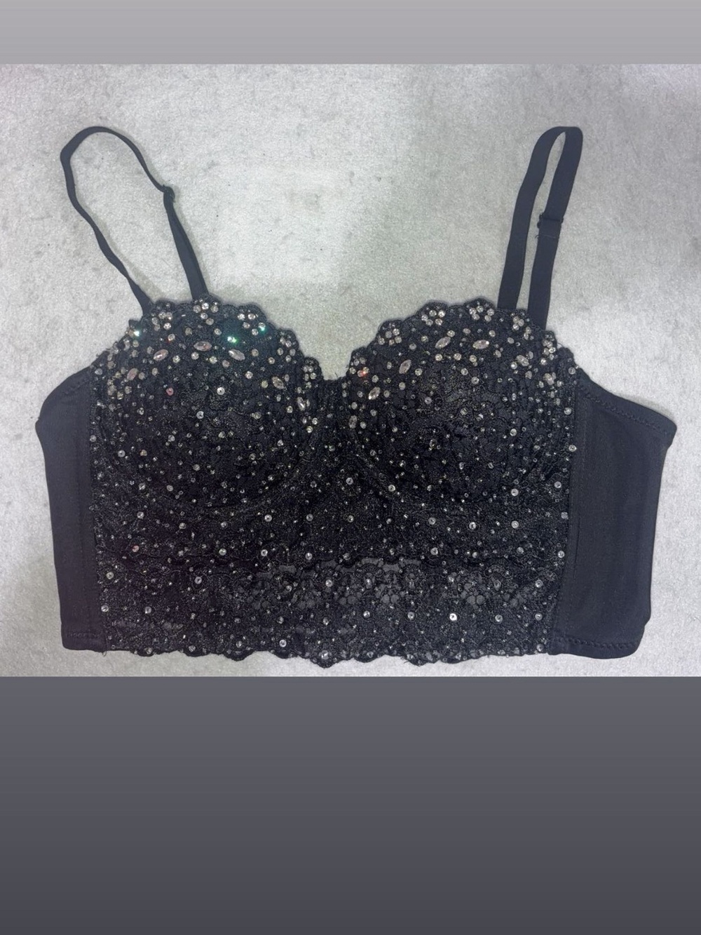 Source Unknown Black Sequin Lace Longline Bralette Top